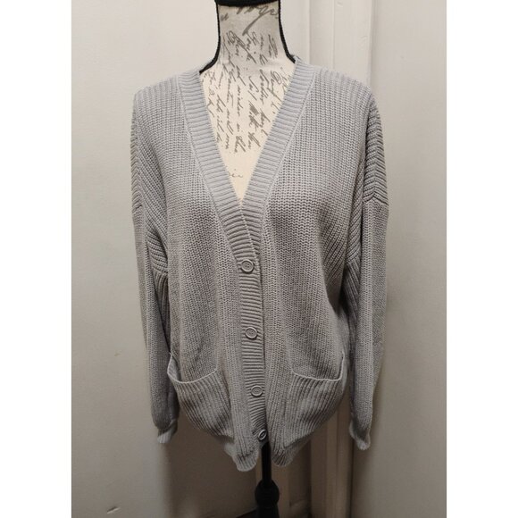 FOREVER 21 Women's Gray Long Sleeve Cardigan V Neck Button Front Pocket Large - Picture 8 of 15